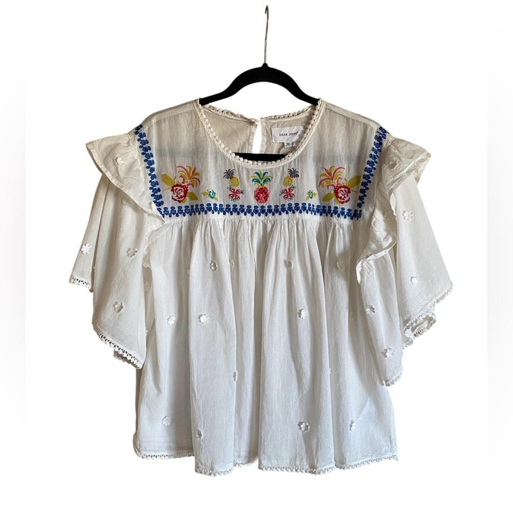 DEAR JOHN PIA NOVELTY Embroidered Blouse Top Size XL